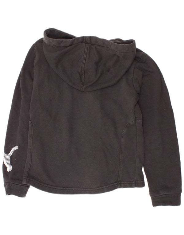 Puma Girls Graphic Zip Hoodie Sweater 9-10 Years Black Cotton