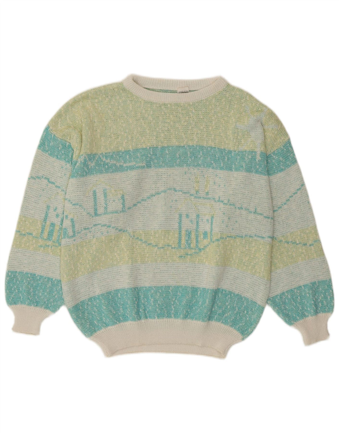 VINTAGE Womens Boat Neck Jumper Sweater UK 16 Large Multicoloured Striped