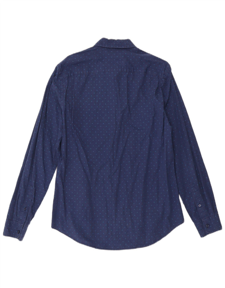 Benetton Mens Shirt Large Navy Blue Spotted Cotton
