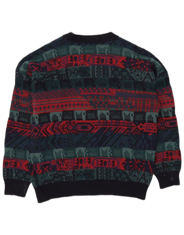 Vintage Mens Cardigan Sweater IT 52 Large Multicoloured Geometric Wool