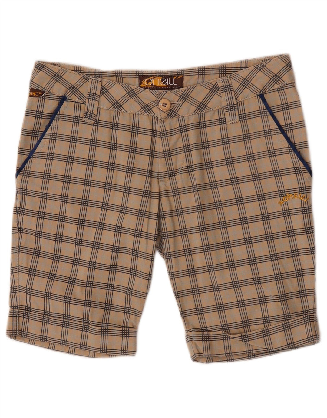 O'Neill Womens Chino Shorts W27 Small Beige Check Cotton