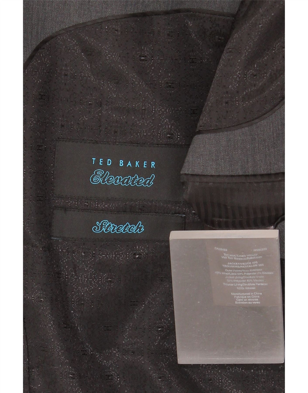 Ted Baker Mens Stretch 2 Button 2 Piece Suit UK 42 XL W36 L30 Grey Wool