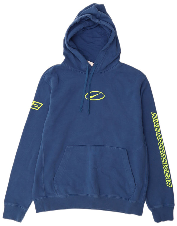 Nike Mens Graphic Hoodie Jumper Large Blue Cotton Sports