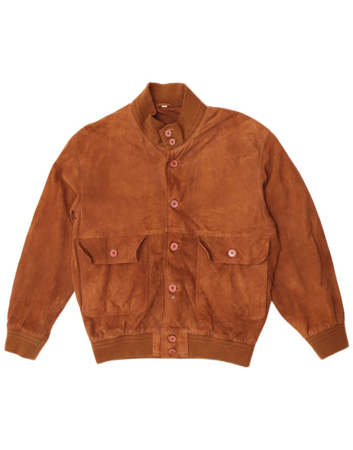 Vintage Mens Suede Bomber Jacket EU 52 XL Brown Leather