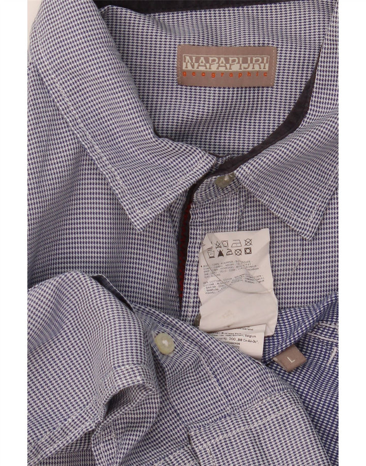 Napapijri Mens Shirt Large Blue Houndstooth Cotton