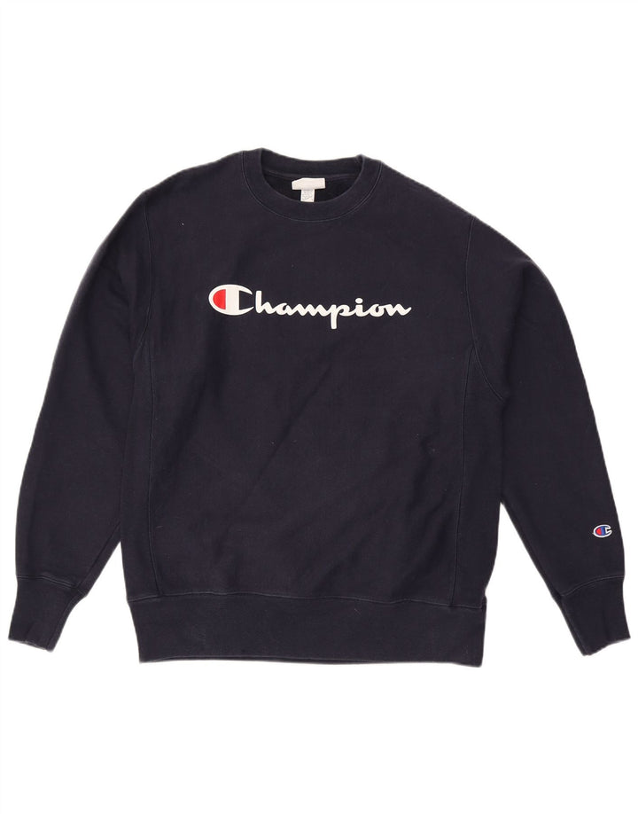 CHAMPION Mens Graphic Sweatshirt Jumper Medium Navy Blue Cotton
