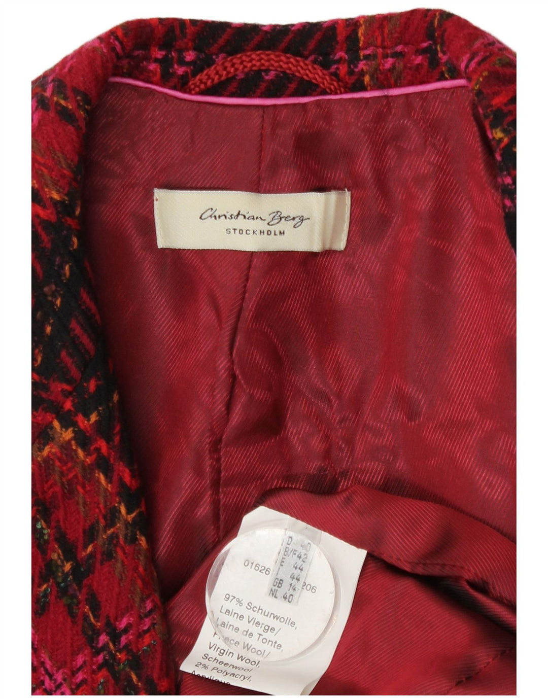 Christian Berg Womens 2 Button Blazer Jacket UK 14 Medium Red Plaid