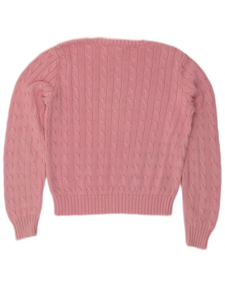 RALPH LAUREN Womens Crop Crew Neck Jumper Sweater UK 14 Large Pink