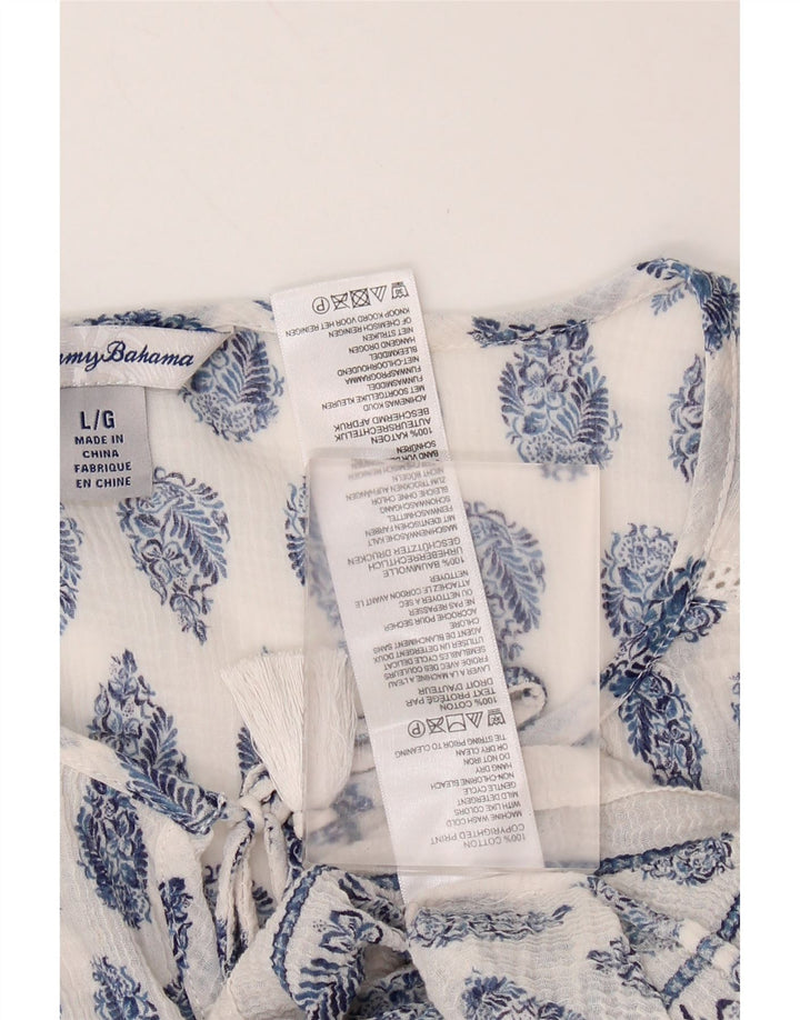 TOMMY BAHAMA Womens 3/4 Sleeve Blouse Top UK 16 Large White Paisley Cotton