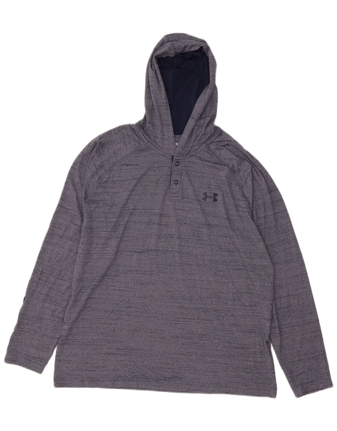 UNDER ARMOUR Mens Heat Gear Hooded Top Long Sleeve Large Navy Blue Flecked