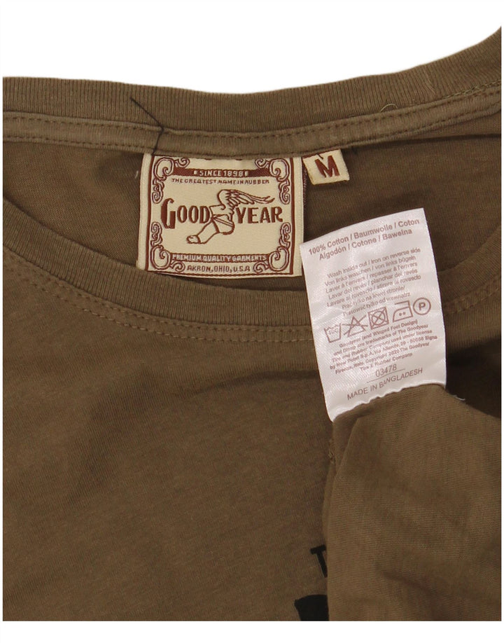 GOOD YEAR Mens Graphic T-Shirt Top Medium Khaki Cotton