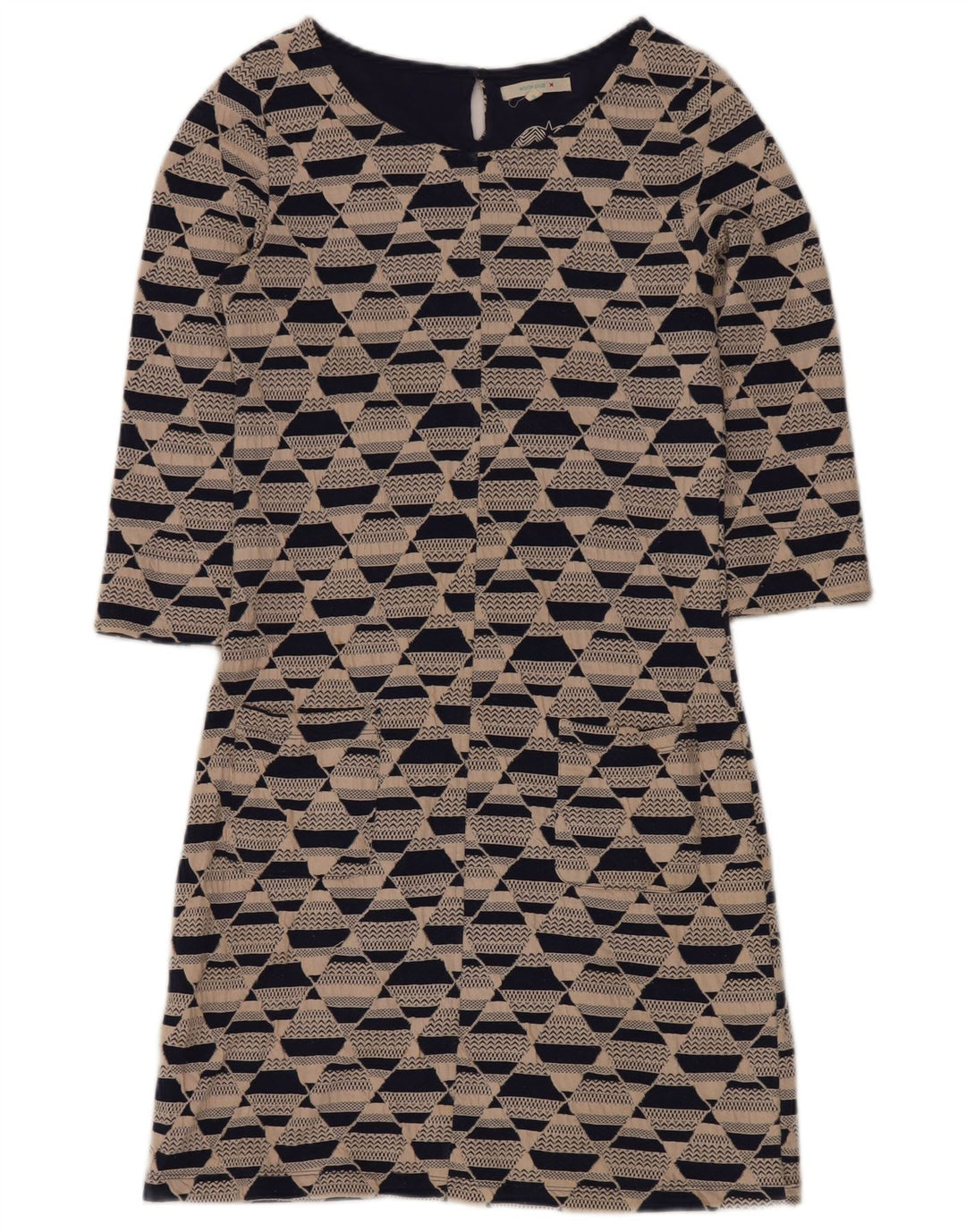 WHITE STUFF Womens 3/4 Sleeve Shift Dress UK 8 Small Beige Geometric