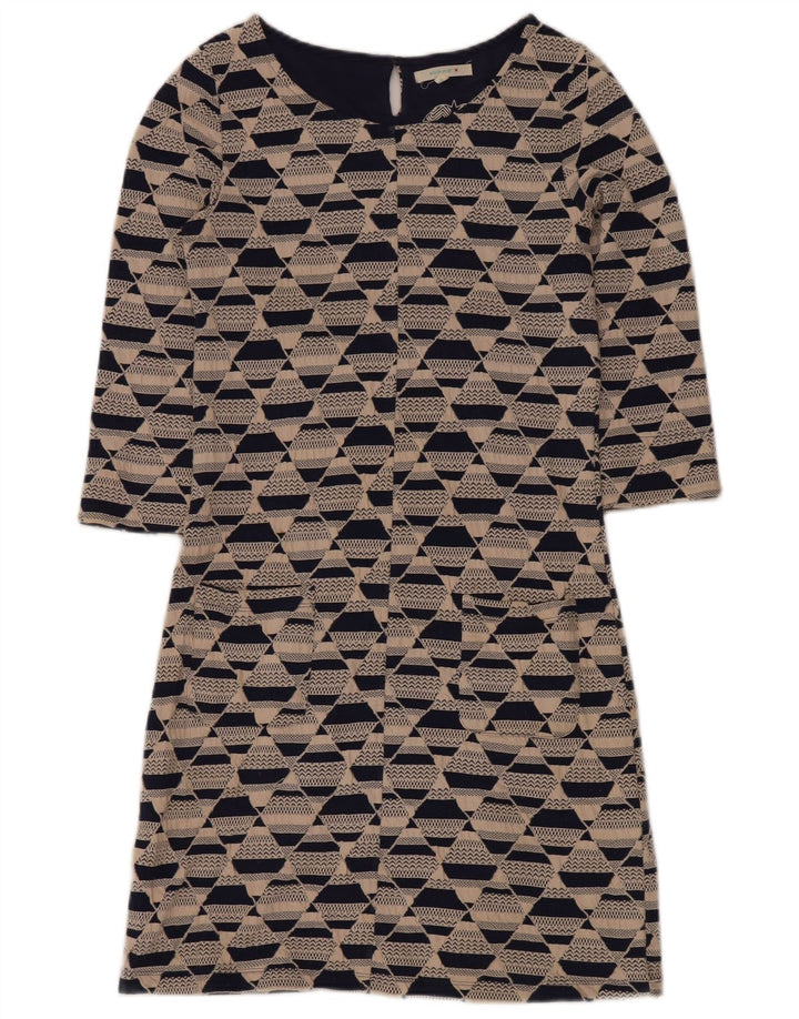 WHITE STUFF Womens 3/4 Sleeve Shift Dress UK 8 Small Beige Geometric