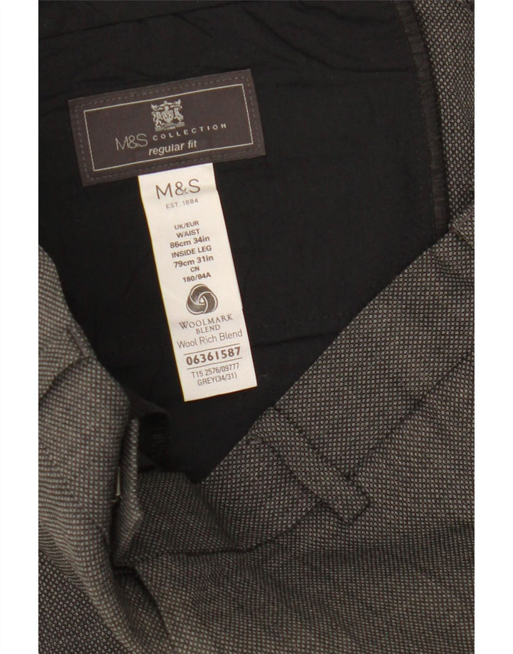 Marks & Spencer Mens Regular Fit Suit Trousers W34 L31 Grey Wool
