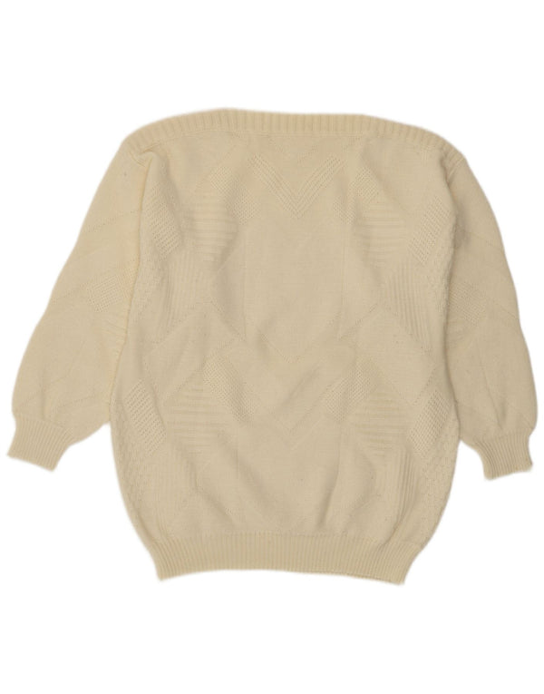 VINTAGE Womens Boat Neck Jumper Sweater UK 16 Large Off White