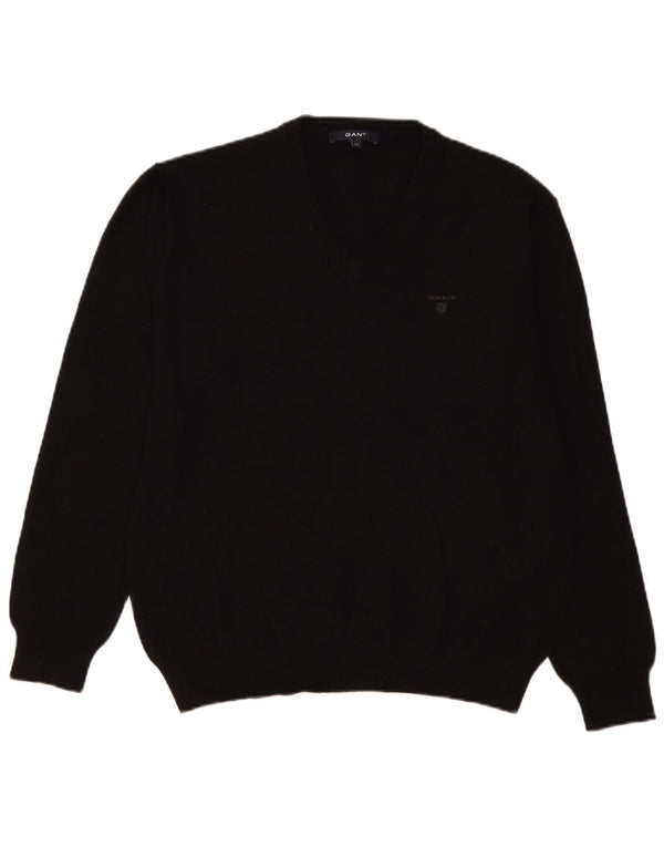 Gant Womens V-Neck Jumper Sweater UK 18 XL Black Wool