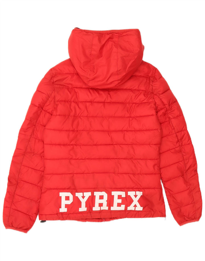 Pyrex Womens Graphic Hooded Padded Jacket UK 10 Small Red Polyester