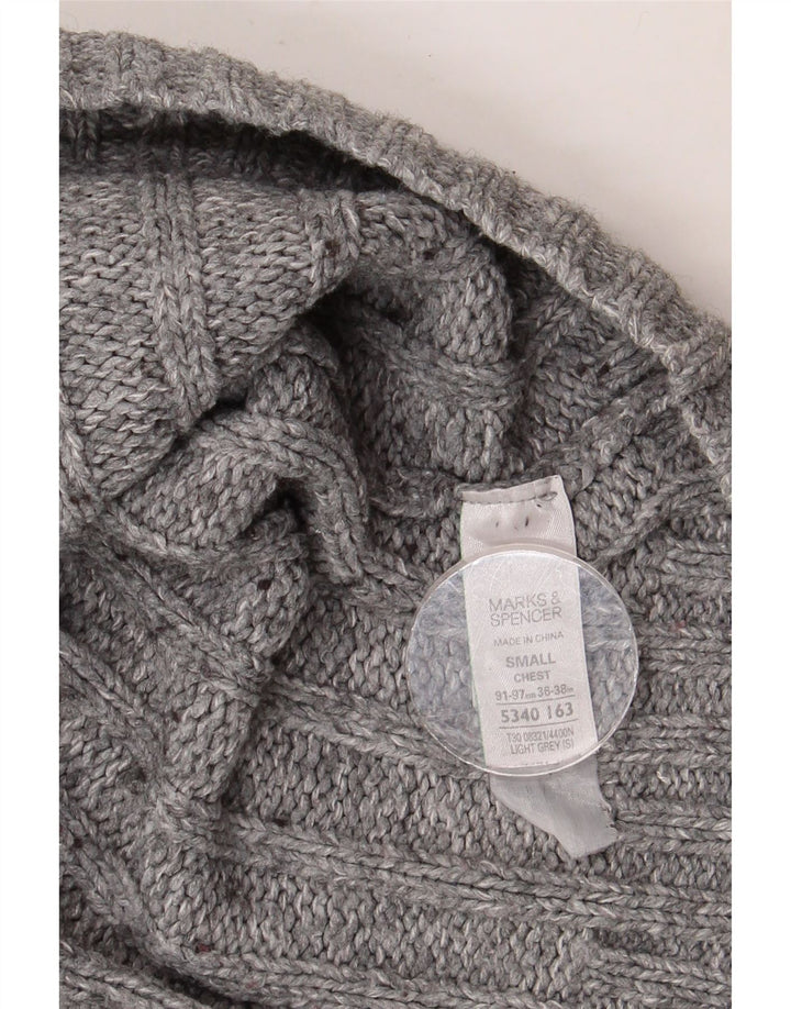 MARKS & SPENCER Mens Zip Neck Jumper Sweater Small Grey Acrylic