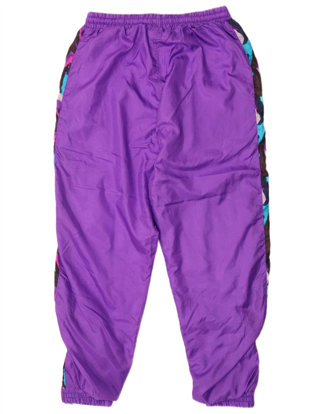 VINTAGE Mens Tracksuit Trousers Joggers Medium  Purple Colourblock Nylon
