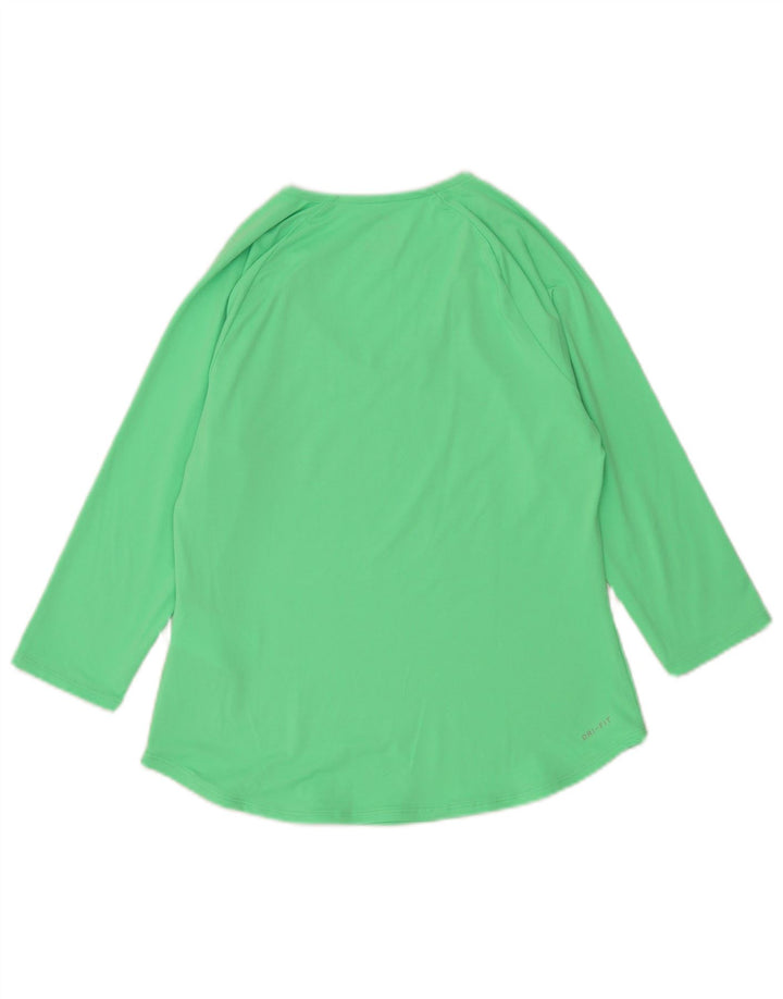 Nike Womens Dri Fit Top 3/4 Sleeve UK 12 Medium Green Polyester