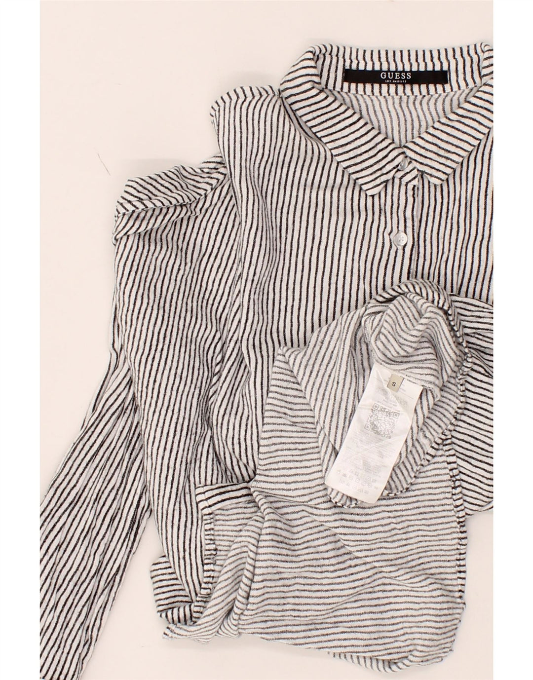 GUESS Womens Oversized Shirt UK 10 Small Grey Striped Viscose Vintage Guess and Second-Hand Guess from Messina Hembry 