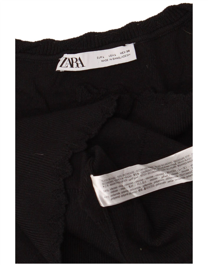 Zara Womens Crop Vest Tank Top UK 14 Large Black Viscose