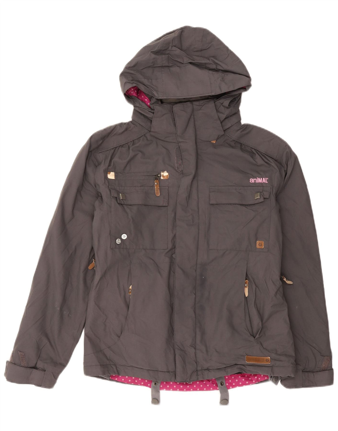 ANIMAL Womens Hooded Windbreaker Jacket UK 8 Small Grey Polyamide