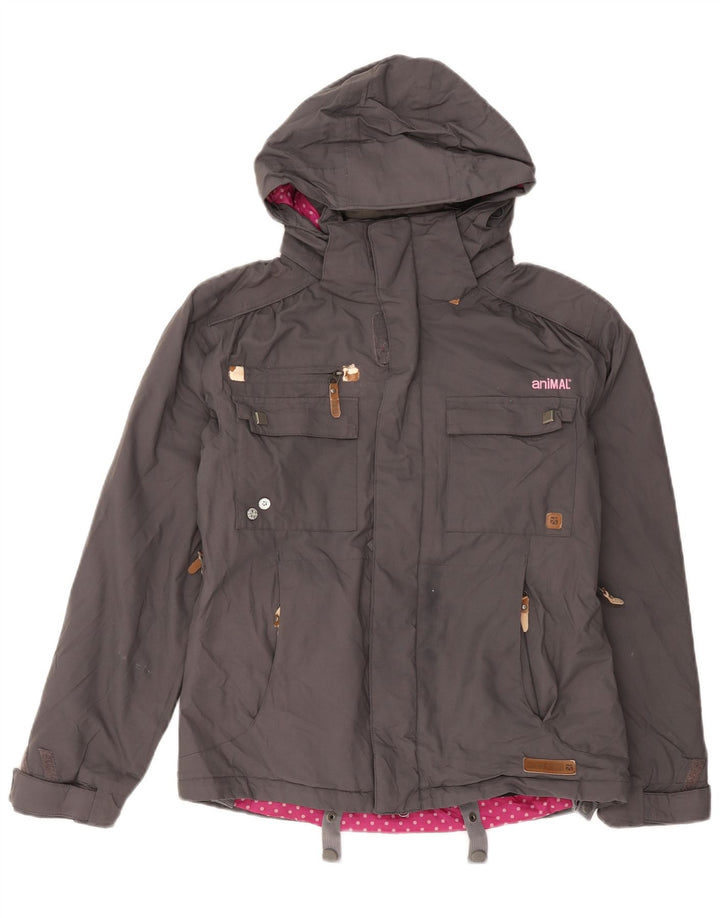 ANIMAL Womens Hooded Windbreaker Jacket UK 8 Small Grey Polyamide