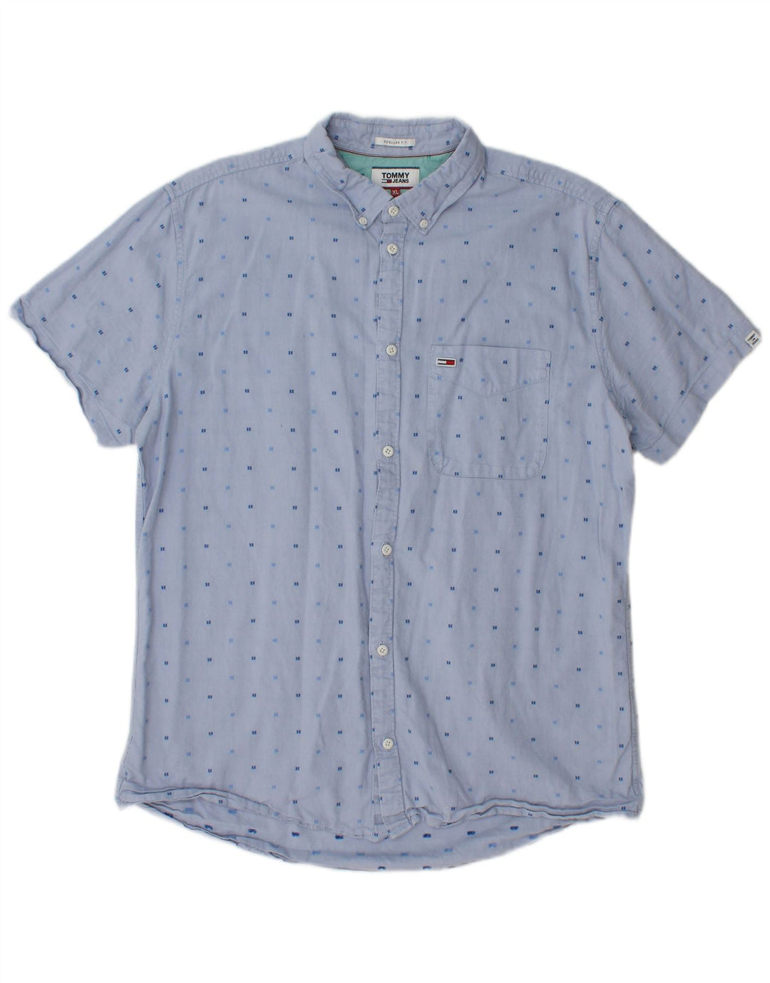 TOMMY HILFIGER Mens Regular Fit Short Sleeve Shirt XL Blue Spotted Cotton
