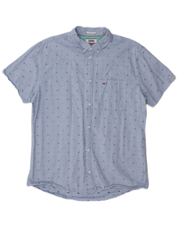 TOMMY HILFIGER Mens Regular Fit Short Sleeve Shirt XL Blue Spotted Cotton