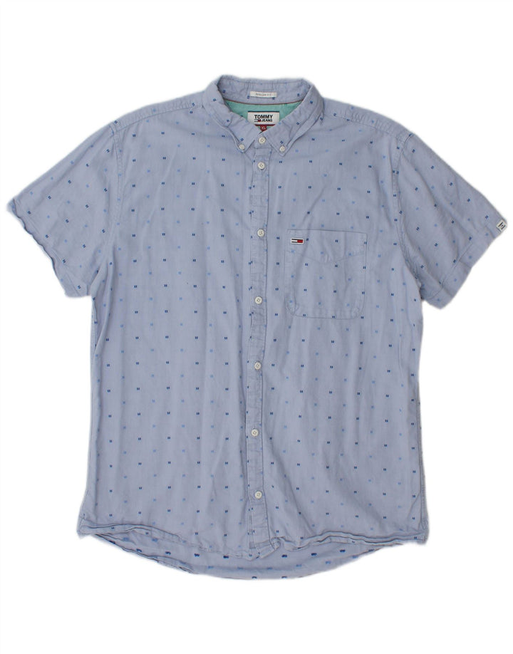 TOMMY HILFIGER Mens Regular Fit Short Sleeve Shirt XL Blue Spotted Cotton