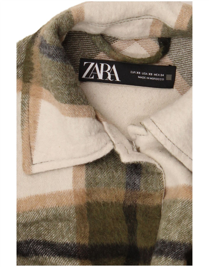Zara Womens Oversized Shacket Jacket UK 6 XS Khaki Check