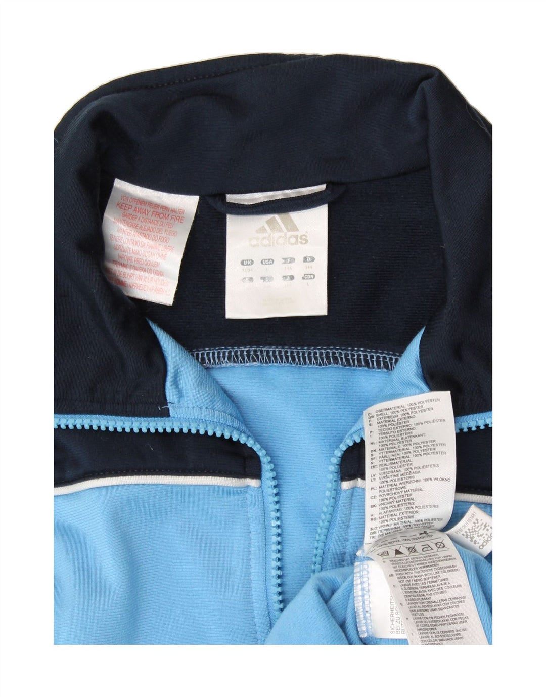 ADIDAS Boys Tracksuit Top Jacket 13-14 Years Blue Colourblock Polyester Vintage Adidas and Second-Hand Adidas from Messina Hembry 