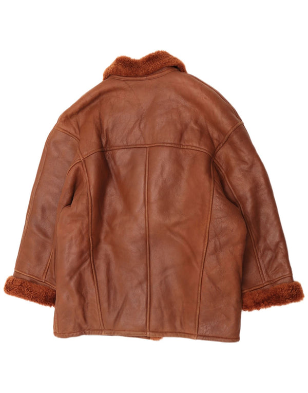 Vintage Womens Oversized Shearling Jacket EU 42 Large Brown