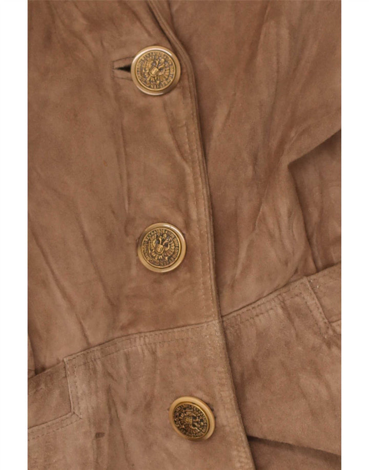 Vintage Womens Suede Overcoat UK 14 Medium Beige Leather