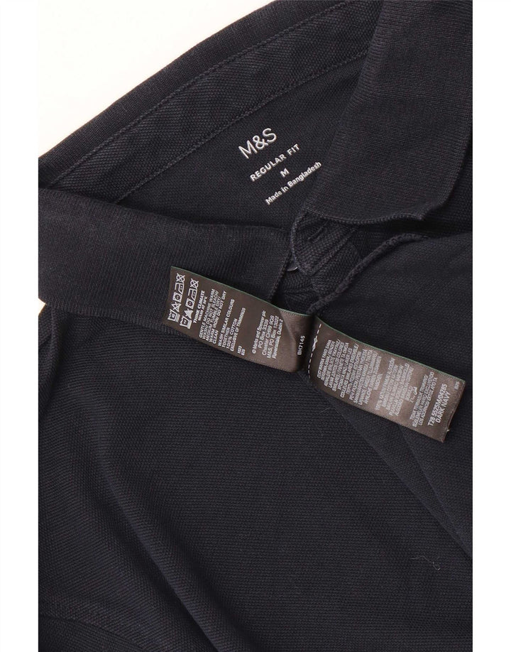 Marks & Spencer Mens Long Sleeve Regular Fit Polo Shirt Medium Navy Blue