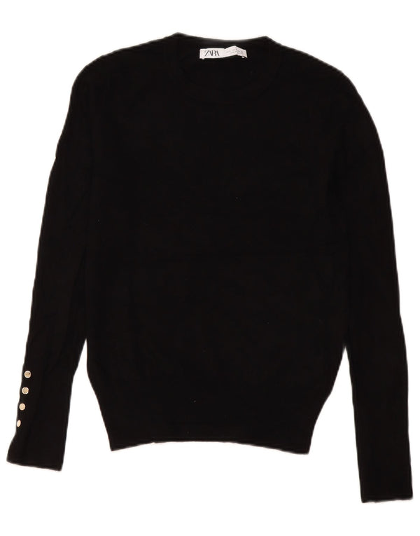 Zara Womens Crew Neck Jumper Sweater UK 10 Small Black Viscose
