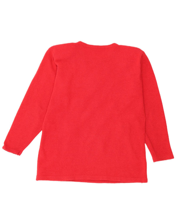 Vintage Womens Boat Neck Jumper Sweater UK 16 Large Red Floral Wool