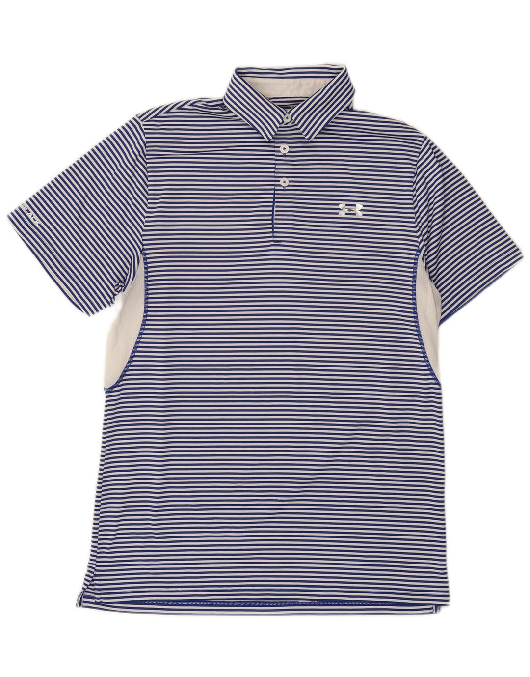 Under Armour Mens Heat Gear Polo Shirt Medium Blue Pinstripe Polyester