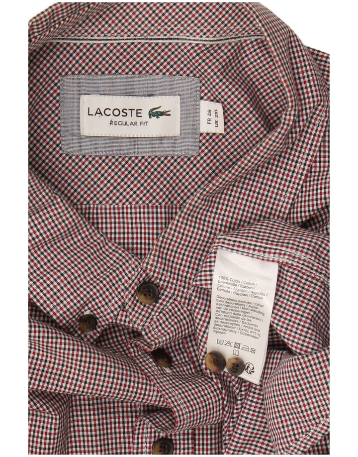 Lacoste Mens Short Sleeve Regular Fit Shirt 2XL Red Gingham Cotton