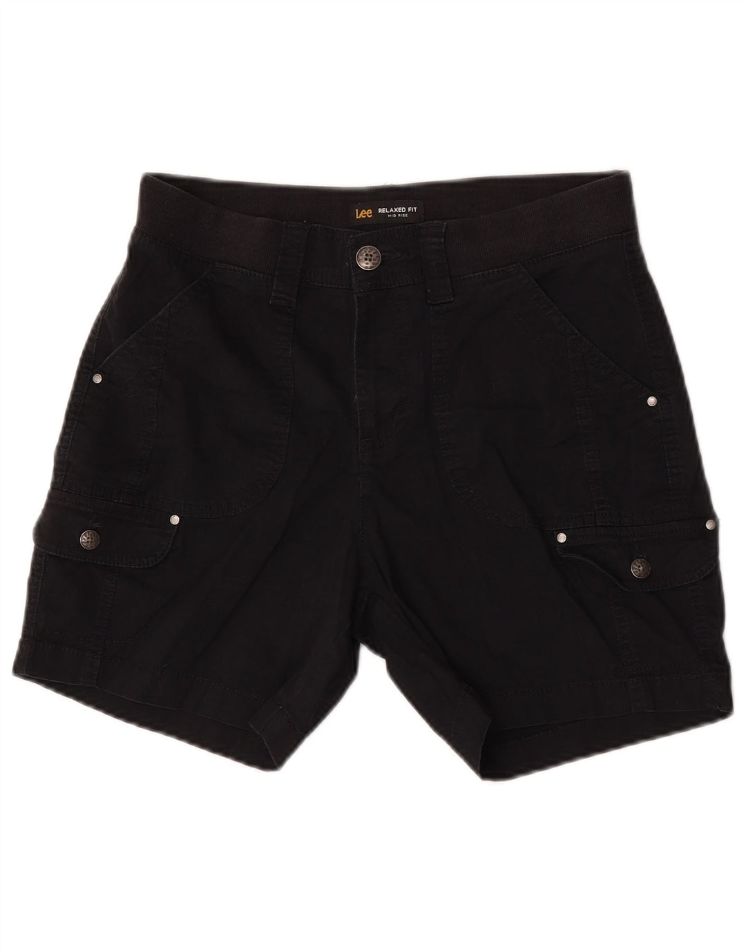 Lee Womens Mid Rise Relaxed Fit Cargo Shorts US 6 Medium W30  Black Cotton