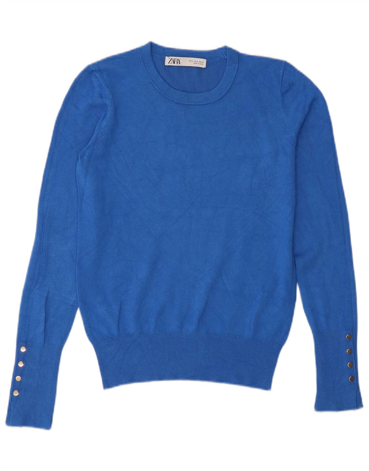 Zara Womens Crew Neck Jumper Sweater UK 10 Small Blue Viscose