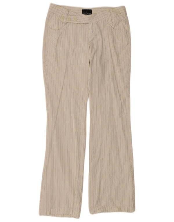 Calvin Klein Jeans Womens Casual Trousers W28 L34 White Pinstripe Cotton