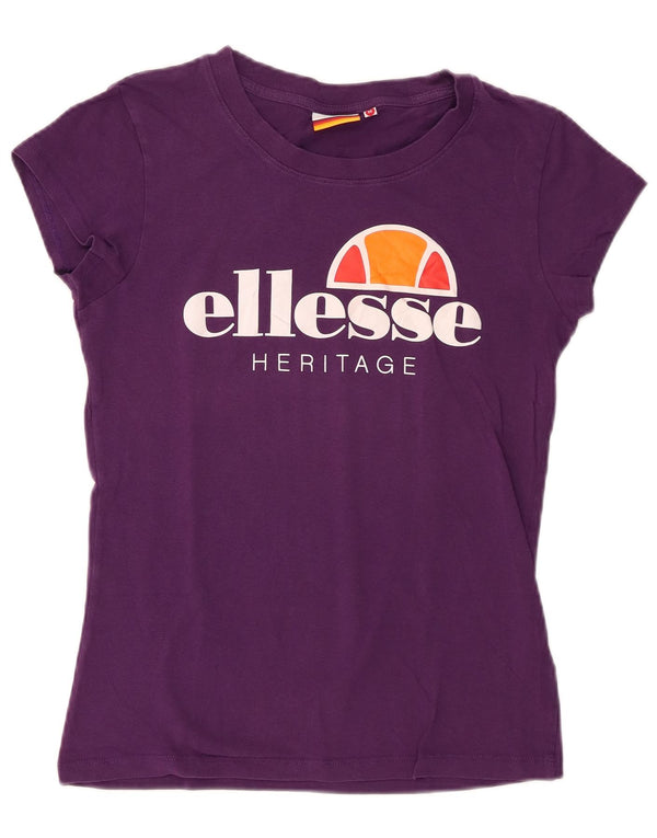 Ellesse Womens Heritage Graphic T-Shirt Top UK 12 Medium Purple Cotton