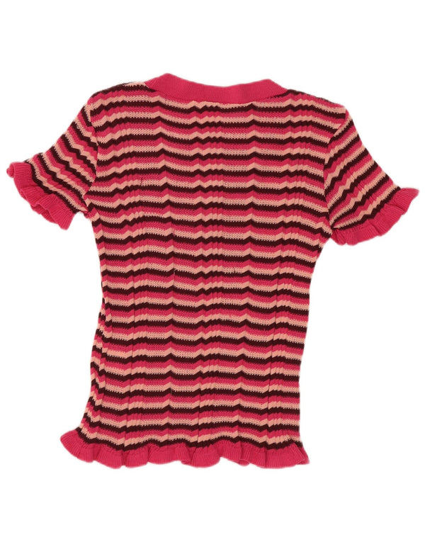 Zara Womens T-Shirt Top UK 8 Small Pink Striped Polyester