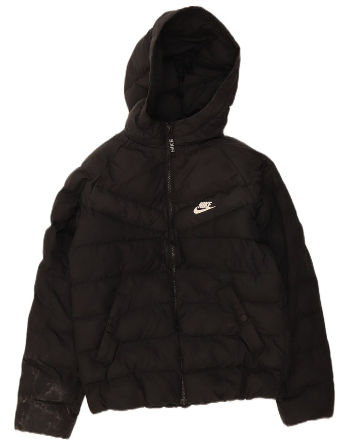 Nike Boys Hooded Padded Jacket 12-13 Years Large Black Polyester