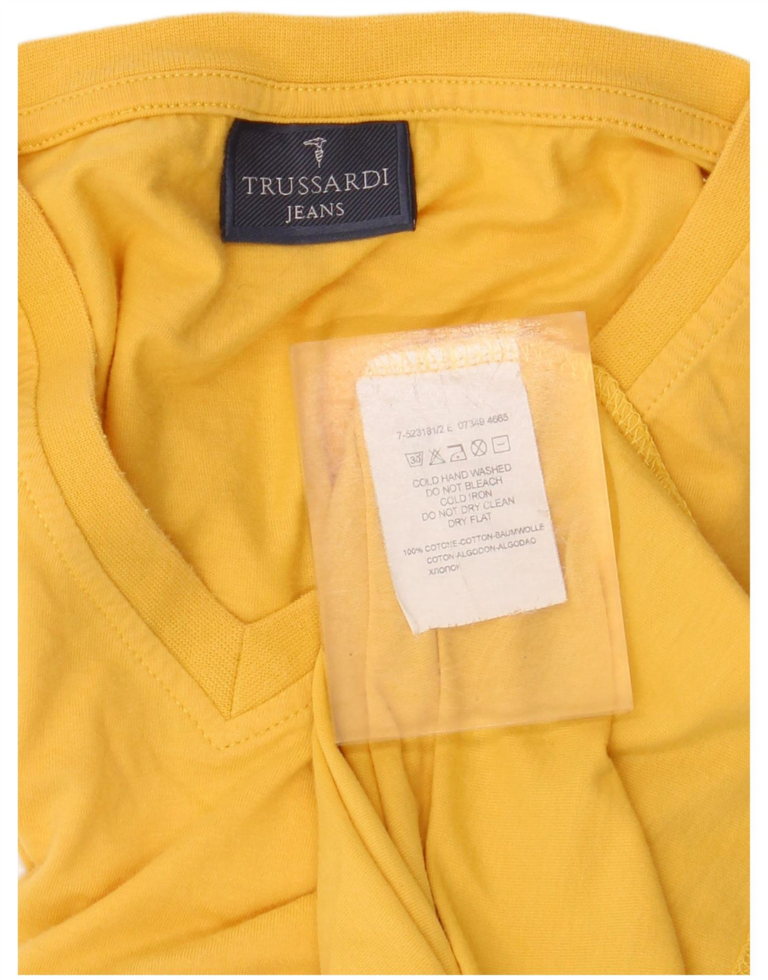 TRUSSARDI JEANS Mens Graphic T-Shirt Top Medium Yellow Cotton