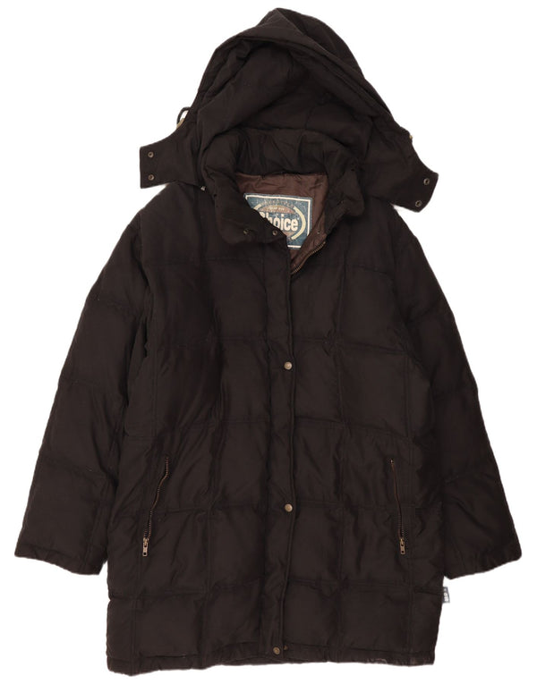 VINTAGE Womens Hooded Padded Coat EU 50 2XL Black Polyamide