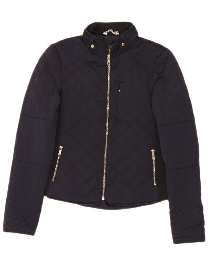 Zara Womens Quilted Jacket UK 12 Medium Navy Blue Polyester