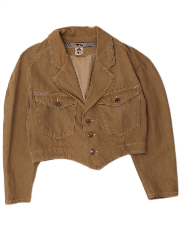 Vintage Womens Crop Denim Jacket UK 14 Medium Brown Cotton